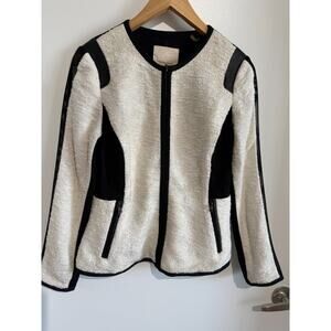 Rebecca Taylor Tweed Jacket Black and White Size 4 mixed material sheer lace